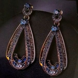 Waterdrop Ancient Golden Blue Earrings.